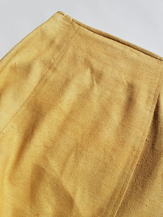 Pure Silk Vintage Office Skirt - muted yellow woven silk - perfect workwear wardrobe staple pieve