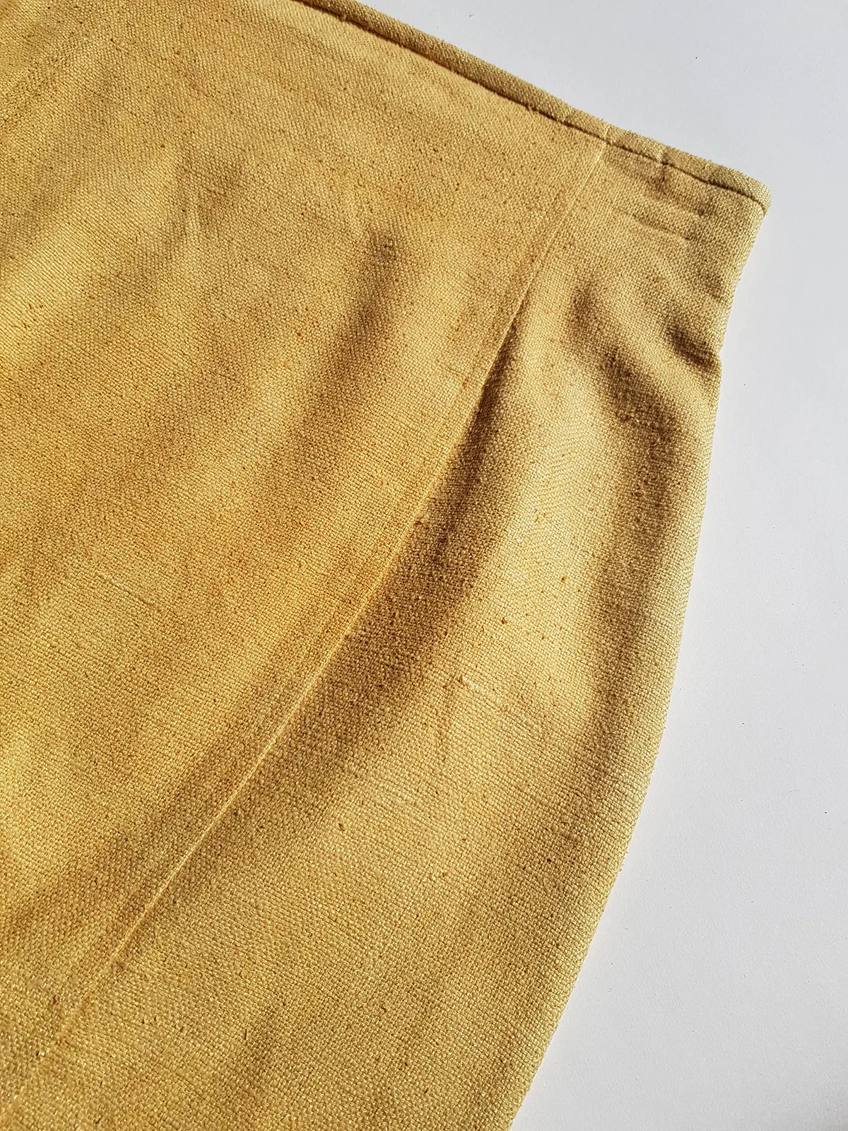 Pure Silk Vintage Office Skirt - muted yellow woven silk - perfect workwear wardrobe staple pieve