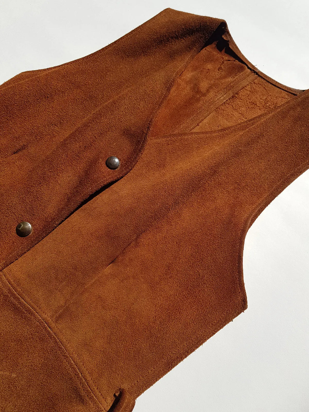 1970s genuine leather authentic vintage mini dress / vest in rich tobacco brown - metal pop buttons - belt loops - unbelievably cool