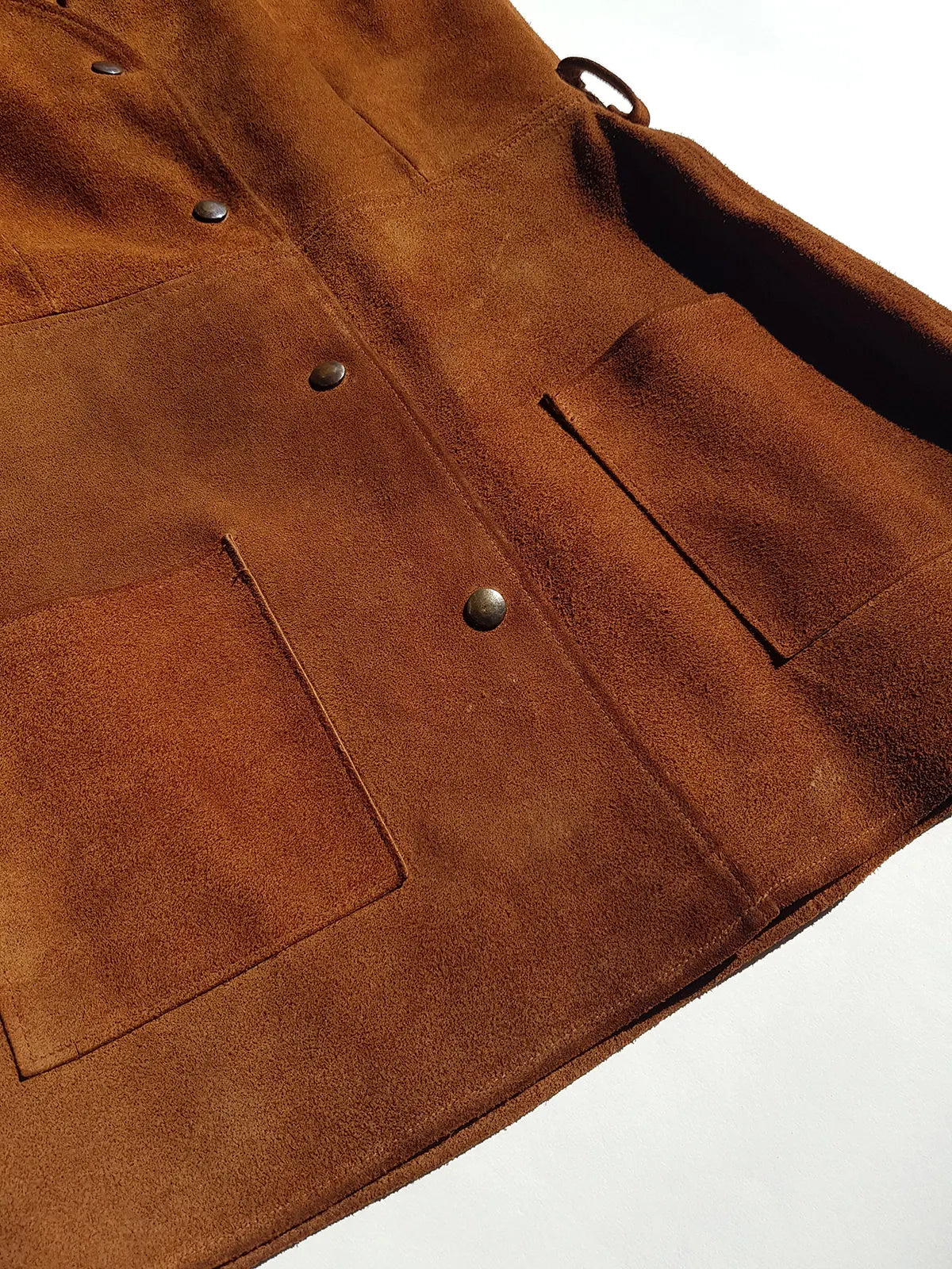 1970s genuine leather authentic vintage mini dress / vest in rich tobacco brown - metal pop buttons - belt loops - unbelievably cool