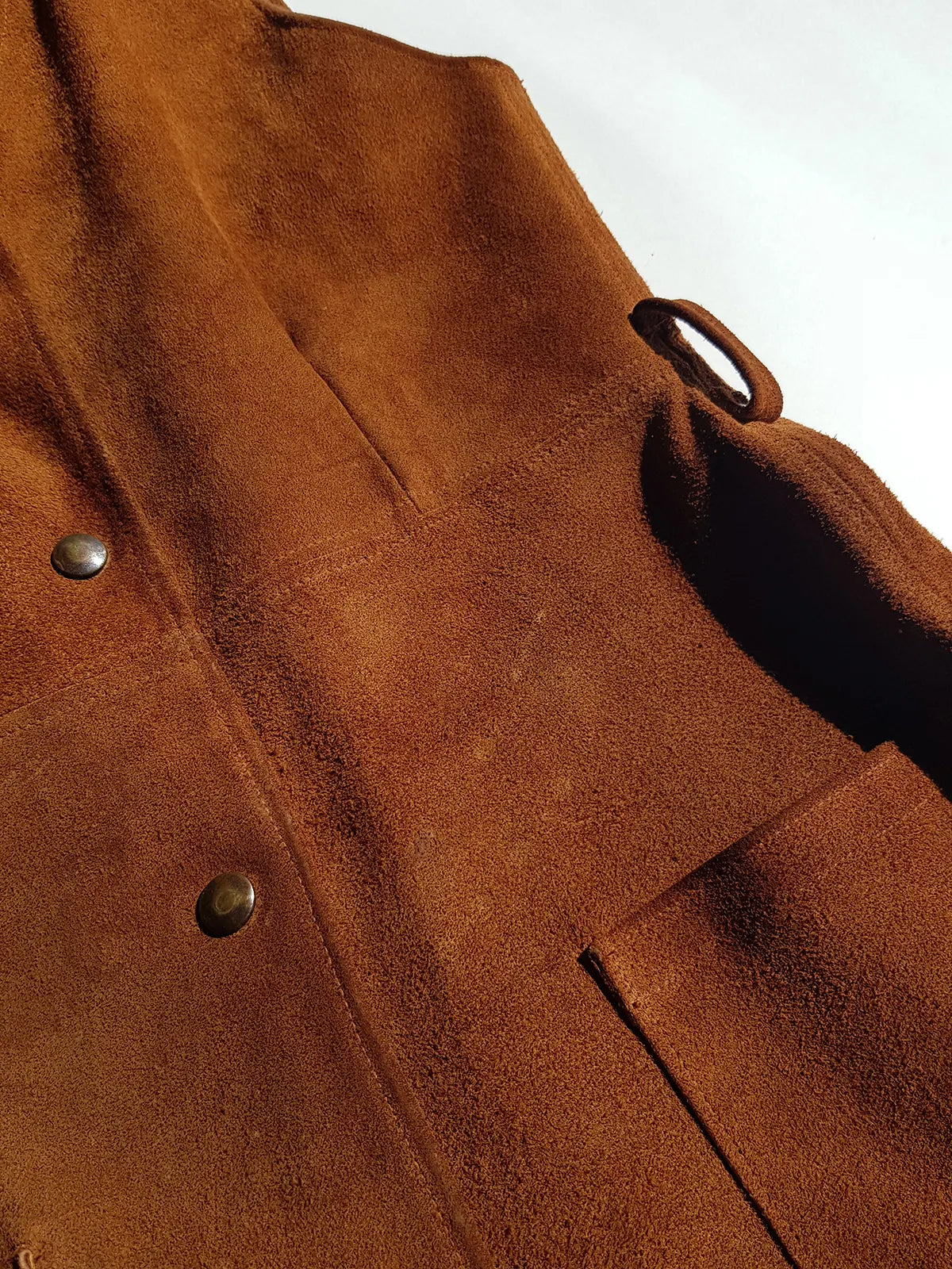 1970s genuine leather authentic vintage mini dress / vest in rich tobacco brown - metal pop buttons - belt loops - unbelievably cool