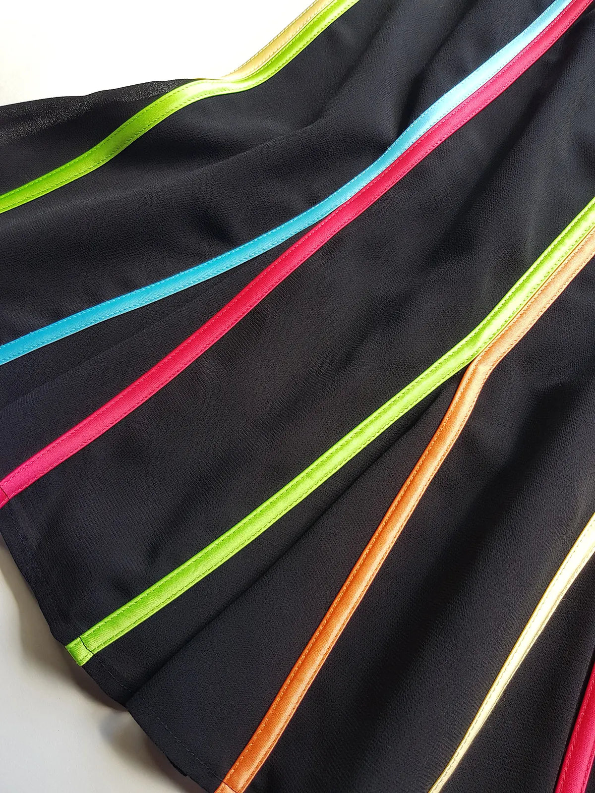 2000s Joseph Ribkoff Ribbon Skirt with gorgeous flare at the hem - rainbow panel ribbons