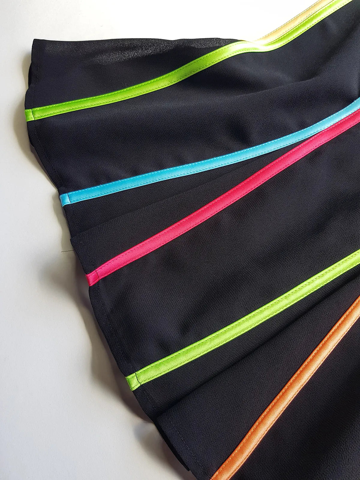 2000s Joseph Ribkoff Ribbon Skirt with gorgeous flare at the hem - rainbow panel ribbons