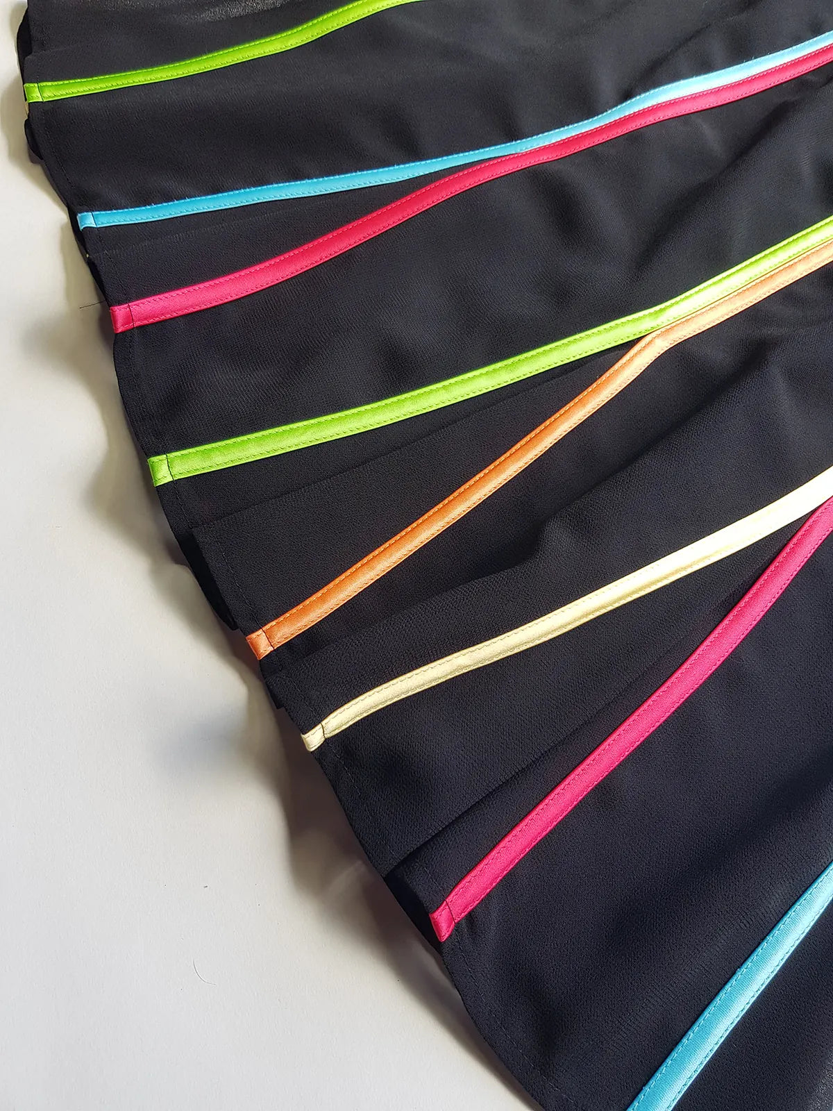 2000s Joseph Ribkoff Ribbon Skirt with gorgeous flare at the hem - rainbow panel ribbons