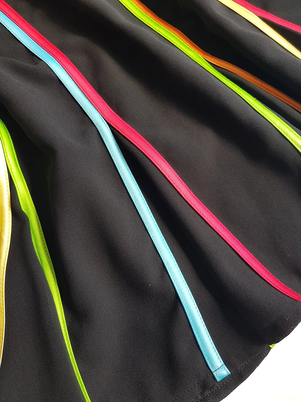 2000s Joseph Ribkoff Ribbon Skirt with gorgeous flare at the hem - rainbow panel ribbons