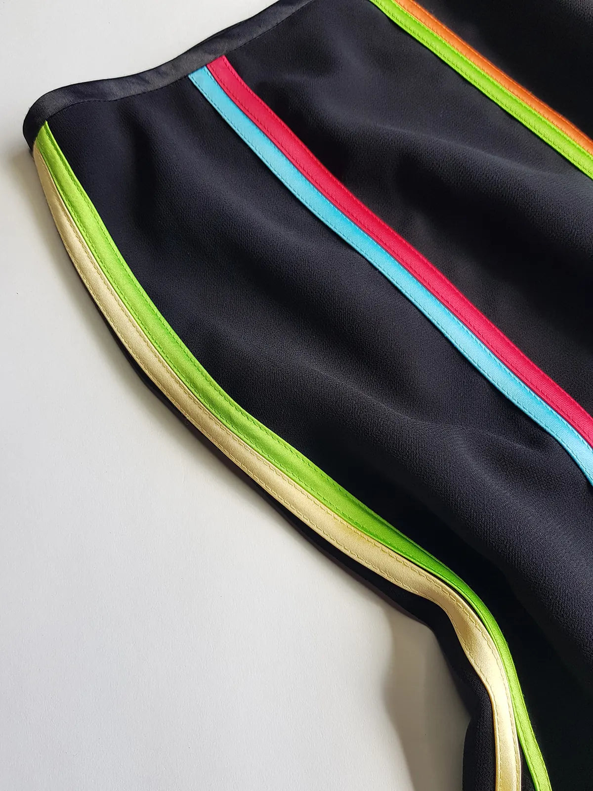 2000s Joseph Ribkoff Ribbon Skirt with gorgeous flare at the hem - rainbow panel ribbons