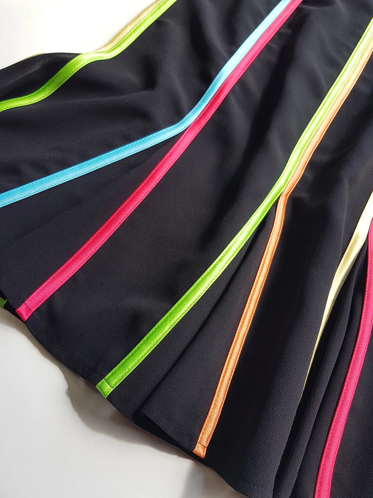 2000s Joseph Ribkoff Ribbon Skirt with gorgeous flare at the hem - rainbow panel ribbons