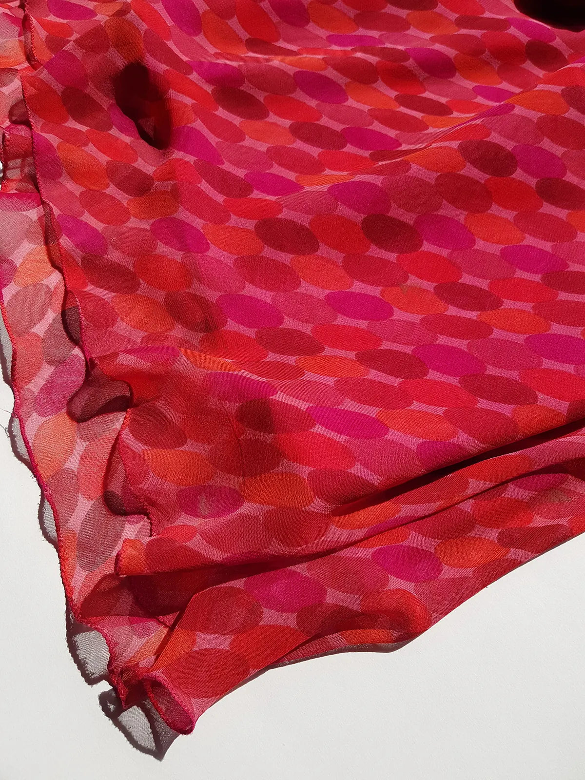 Rene Derhy Designer 90s Incredible Ruffled Bust Vintage Pink & Red Dress - Wrap Look - very light and flowy