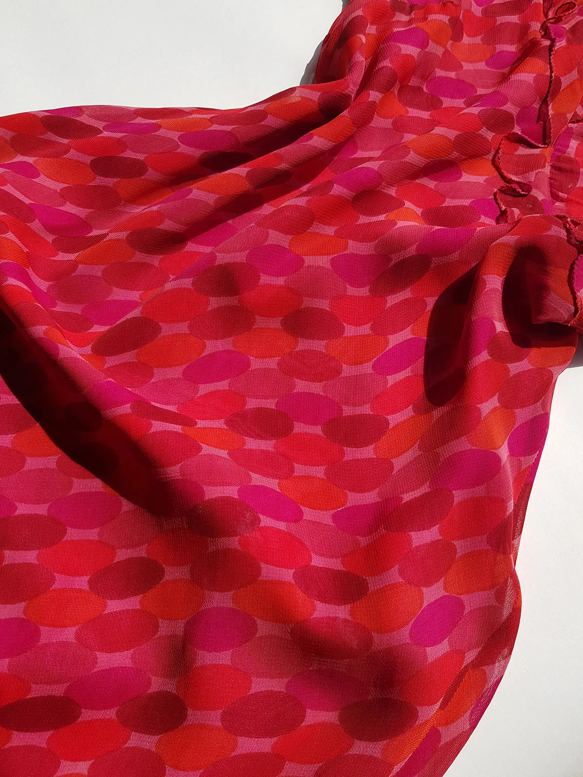 Rene Derhy Designer 90s Incredible Ruffled Bust Vintage Pink & Red Dress - Wrap Look - very light and flowy