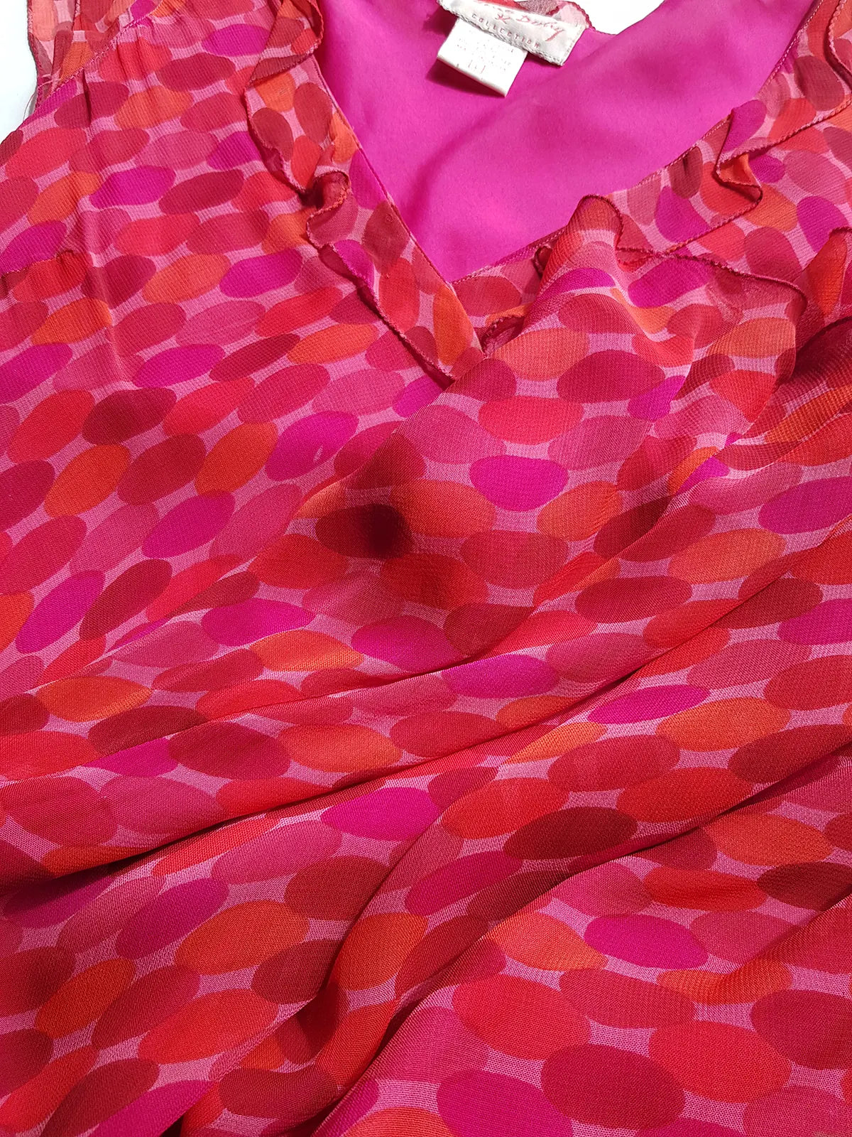 Rene Derhy Designer 90s Incredible Ruffled Bust Vintage Pink & Red Dress - Wrap Look - very light and flowy