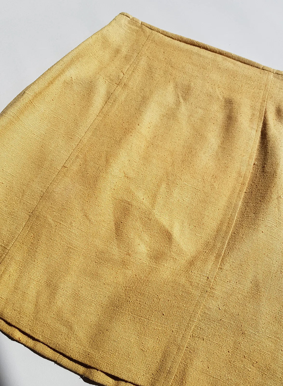 Pure Silk Vintage Office Skirt - muted yellow woven silk - perfect workwear wardrobe staple pieve
