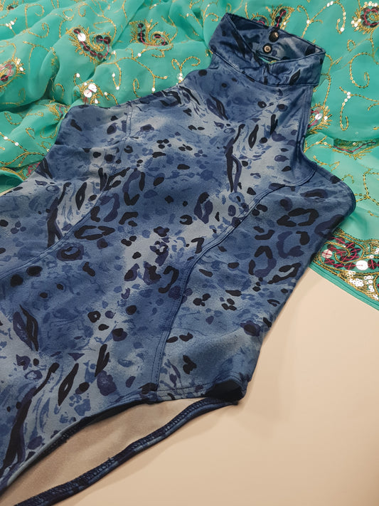 Vintage 1980s Insanely Hot Blue Leopard - High Cut - One Piece Swimsuit