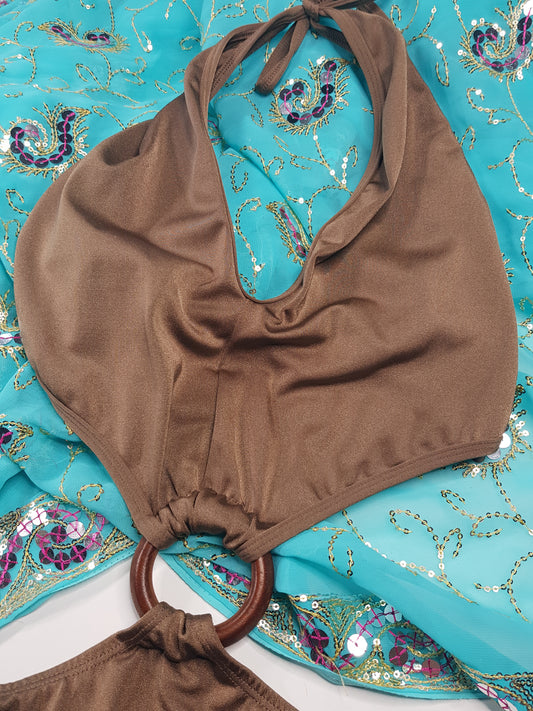 2000s Bronze Brazillian Wooden one piece Swimsuit