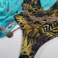 1990s Ultra Glam Leopard Deep V wrap one piece - high cut - Swimsuit