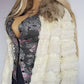 Vintage 90s Fox Fur & Lace Coat with Incredible Fluffy Fox Fur Collar - Fully Lined - Layers of fur & Lace in Cream tones - button front