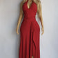 90s Super Sexy Red Goddess Gown - Absolutely Beautiful Silhouette with Halter Top & Hip Ruching - Stretch body hugging high quality draped jersey fabric