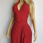 90s Super Sexy Red Goddess Gown - Absolutely Beautiful Silhouette with Halter Top & Hip Ruching - Stretch body hugging high quality draped jersey fabric