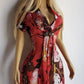 Genuine Vintage 2000s Bohemian Dress in Light Flowy Mesh - Beautiful Reds & Pinks - Curve Hugging Perfect Summer Boho Look