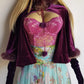 Sumptuous Rich 90s Purple Vintage Velvet Cape with real fox fur trim - Ribbon &  Pom Poms tie at the neck