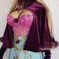 Sumptuous Rich 90s Purple Vintage Velvet Cape with real fox fur trim - Ribbon &  Pom Poms tie at the neck