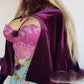 Sumptuous Rich 90s Purple Vintage Velvet Cape with real fox fur trim - Ribbon &  Pom Poms tie at the neck