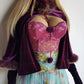 Sumptuous Rich 90s Purple Vintage Velvet Cape with real fox fur trim - Ribbon &  Pom Poms tie at the neck