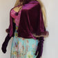 Sumptuous Rich 90s Purple Vintage Velvet Cape with real fox fur trim - Ribbon &  Pom Poms tie at the neck