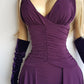 90s Sexy Purple Goddess Gown - Absolutely Beautiful Silhouette with Draped Bust & Waist Ruching - Stretch body hugging high quality draped jersey fabric