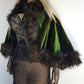 Antique 1800s Velvet Hand Beaded & Applique Lace Cape - Iridescent Vibrant Green - Ostrich Feather Trim