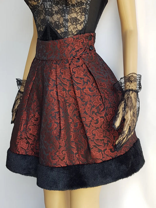 Italian Vintage Romantic Gothic Deep Red Brocade Skirt (1 Piece of a matching set)