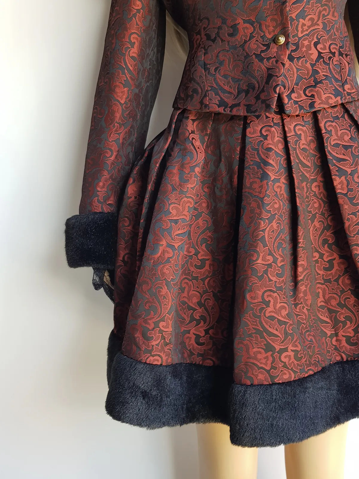 Italian Vintage Romantic Gothic Deep Red Brocade Jacket (1 Piece of a matching set)