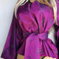 Sumptuous Rich Purple Oriental Jacket in Reversible Brocade with Ornate Prints all over - Tie Waist with Sash - Wear Multiple Ways