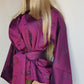 Sumptuous Rich Purple Oriental Jacket in Reversible Brocade with Ornate Prints all over - Tie Waist with Sash - Wear Multiple Ways