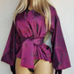 Sumptuous Rich Purple Oriental Jacket in Reversible Brocade with Ornate Prints all over - Tie Waist with Sash - Wear Multiple Ways