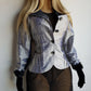 Whimsigoth 1990s Authentic Designer Tailored Jacket with Lace Overlay on collar - Unique Silver - Slim waist with sculpted sleeves