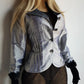 Whimsigoth 1990s Authentic Designer Tailored Jacket with Lace Overlay on collar - Unique Silver - Slim waist with sculpted sleeves