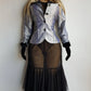 Whimsigoth 1990s Authentic Designer Tailored Jacket with Lace Overlay on collar - Unique Silver - Slim waist with sculpted sleeves