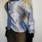 Whimsigoth 1990s Authentic Designer Tailored Jacket with Lace Overlay on collar - Unique Silver - Slim waist with sculpted sleeves