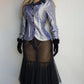 Whimsigoth 1990s Authentic Designer Tailored Jacket with Lace Overlay on collar - Unique Silver - Slim waist with sculpted sleeves