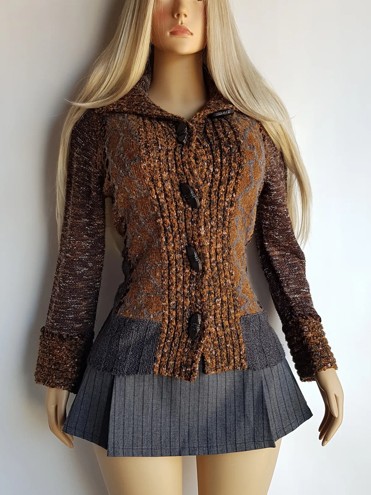 Vintage 1990s Sexy Earth Fairy Woodland Toned -  Hand Knitted Jacket with Leather Toggle Buttons