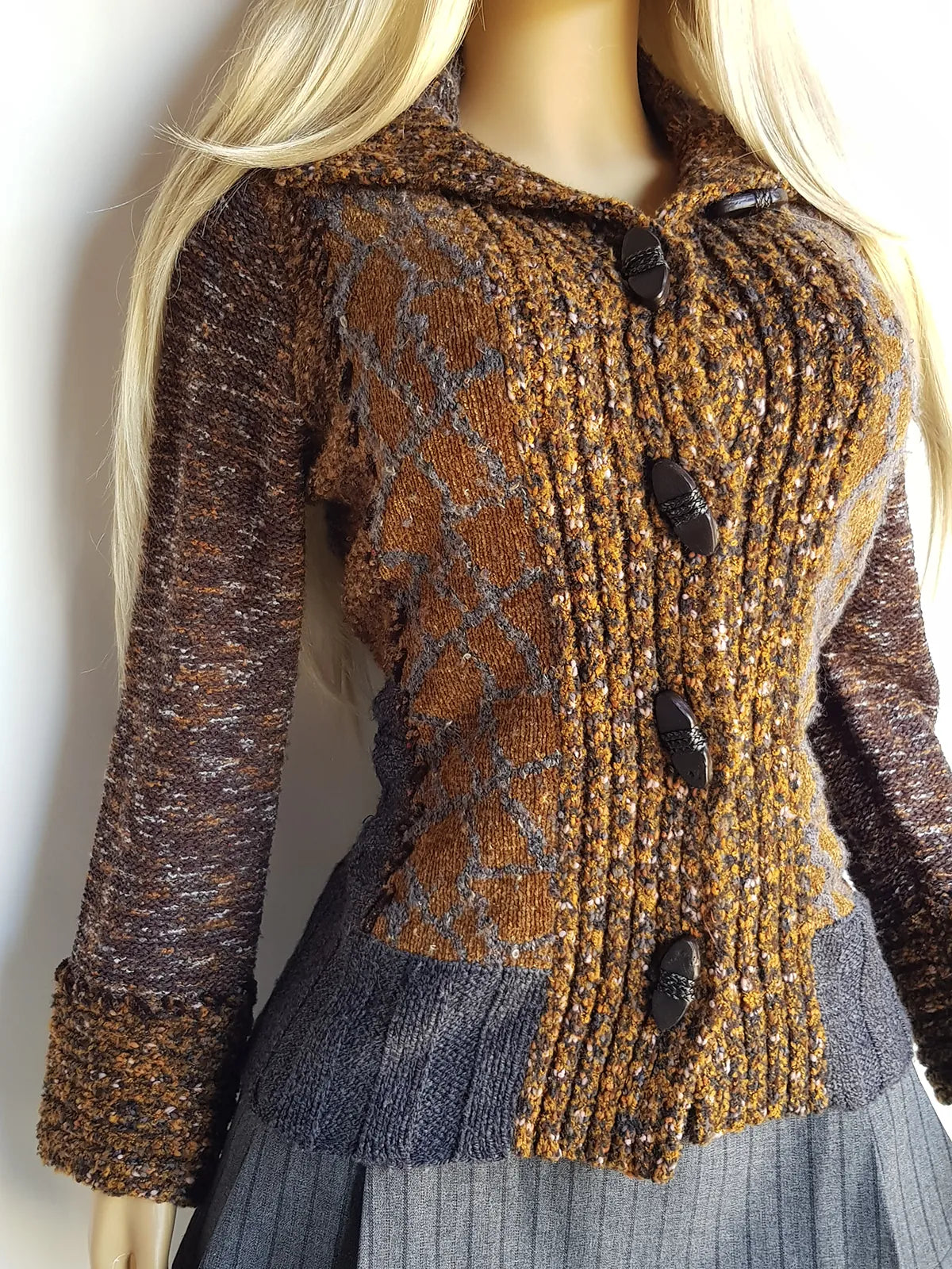 Vintage 1990s Sexy Earth Fairy Woodland Toned -  Hand Knitted Jacket with Leather Toggle Buttons