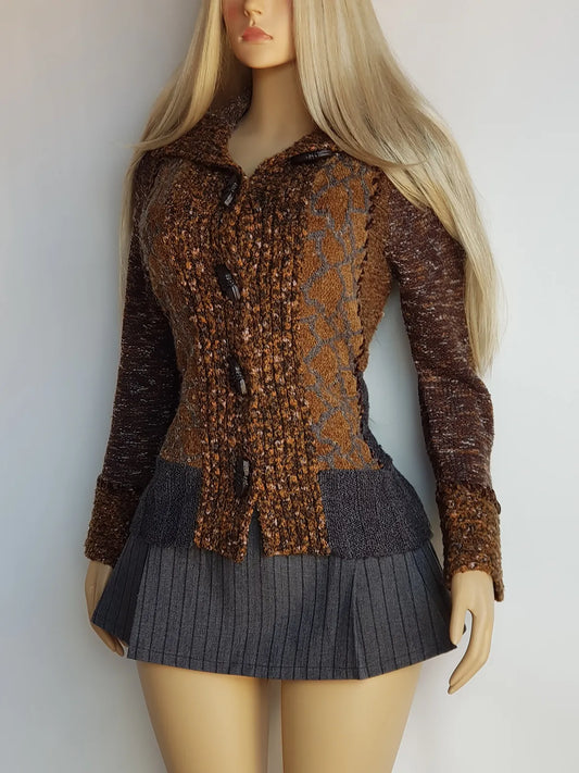 Vintage 1990s Sexy Earth Fairy Woodland Toned -  Hand Knitted Jacket with Leather Toggle Buttons