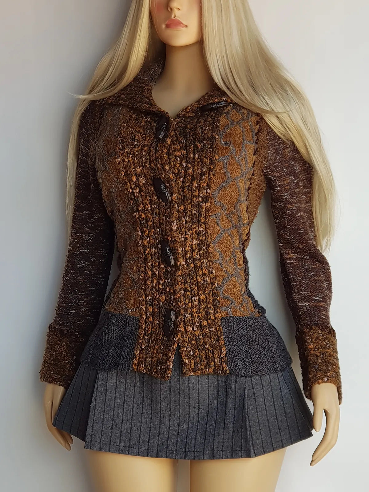 Vintage 1990s Sexy Earth Fairy Woodland Toned -  Hand Knitted Jacket with Leather Toggle Buttons