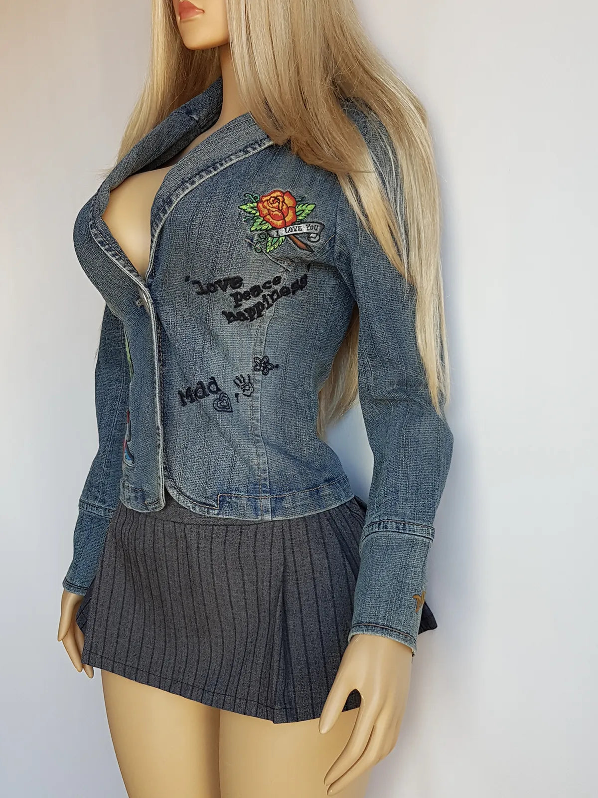 1990s Mudd Designer Deadstock - Insane Denim & Embroidery - Fitted Jacket - Metal Hardware - Original Tags still Attached