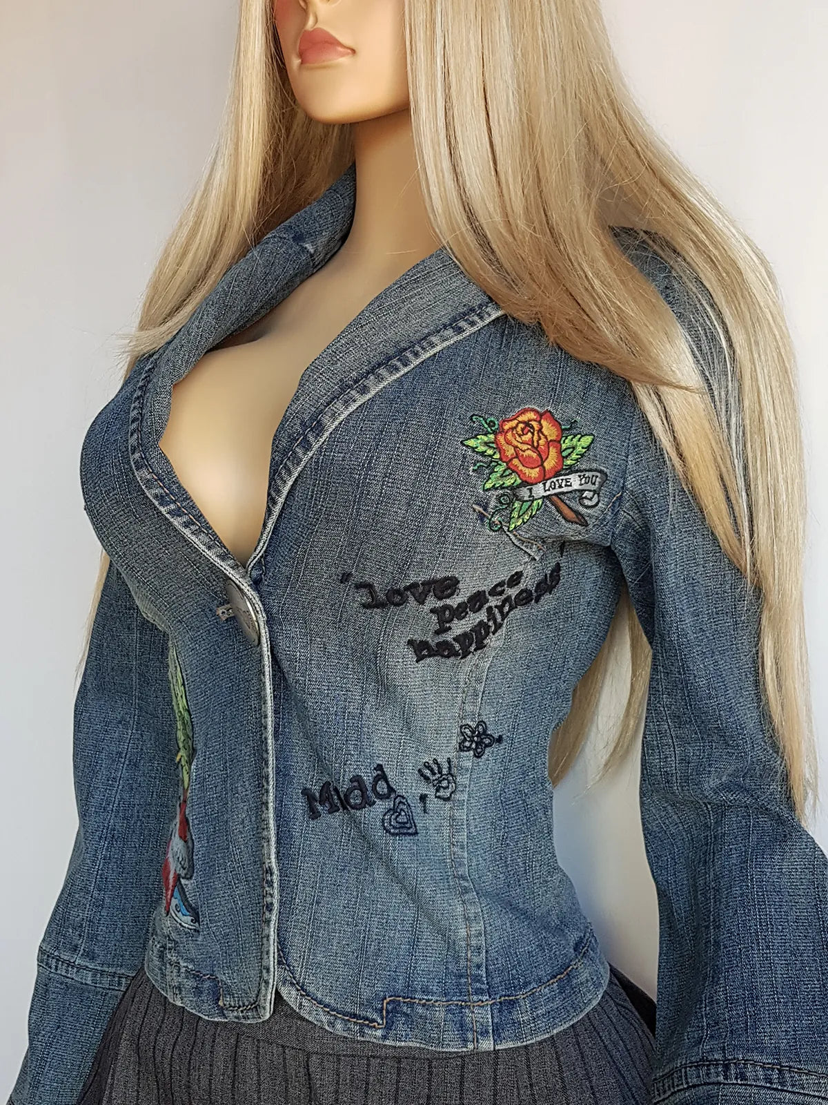 1990s Mudd Designer Deadstock - Insane Denim & Embroidery - Fitted Jacket - Metal Hardware - Original Tags still Attached