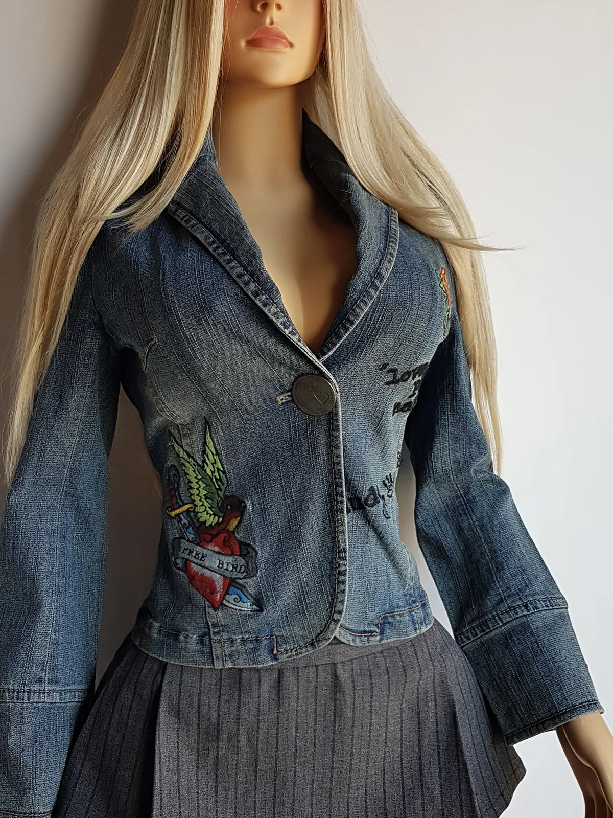 1990s Mudd Designer Deadstock - Insane Denim & Embroidery - Fitted Jacket - Metal Hardware - Original Tags still Attached