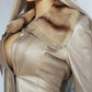 Vintage 2000s Metallic Champagne Leather & Fur Jacket - 100% genuine leather