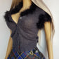 90s Perfect Gunmetal Grey Knit Top with Ostrich feather Collar and Sleeves - Ultra Sexy - Button Front & Wear open or closed