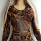 90s Vintage Tiger Print Burnout Velvet Top with Draped Cowl neck in Beautiful Burnt Amber & Tangerine Tones