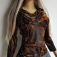 90s Vintage Tiger Print Burnout Velvet Top with Draped Cowl neck in Beautiful Burnt Amber & Tangerine Tones